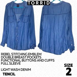 Torrid x rebel wilson denim button down